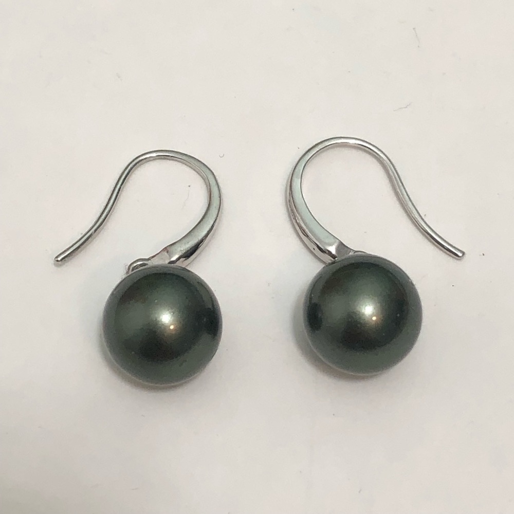 black round pearl earrings 925 silver